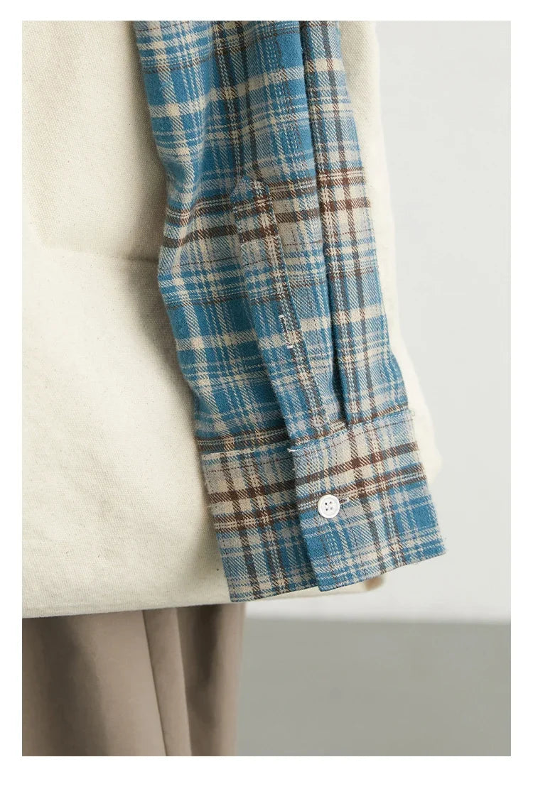 Women's Cotton Shirt Single Breasted Loose New Retro Color Blocked Grid Female Blouses Autumn Spring 2026