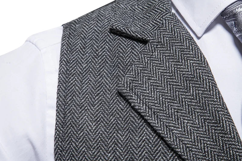 Tailored Collar Vest for Men Single Breasted Herringbone Tweed Suit Vest Mens Formal Striped Waistcoat Punk Groomsmen Wedding