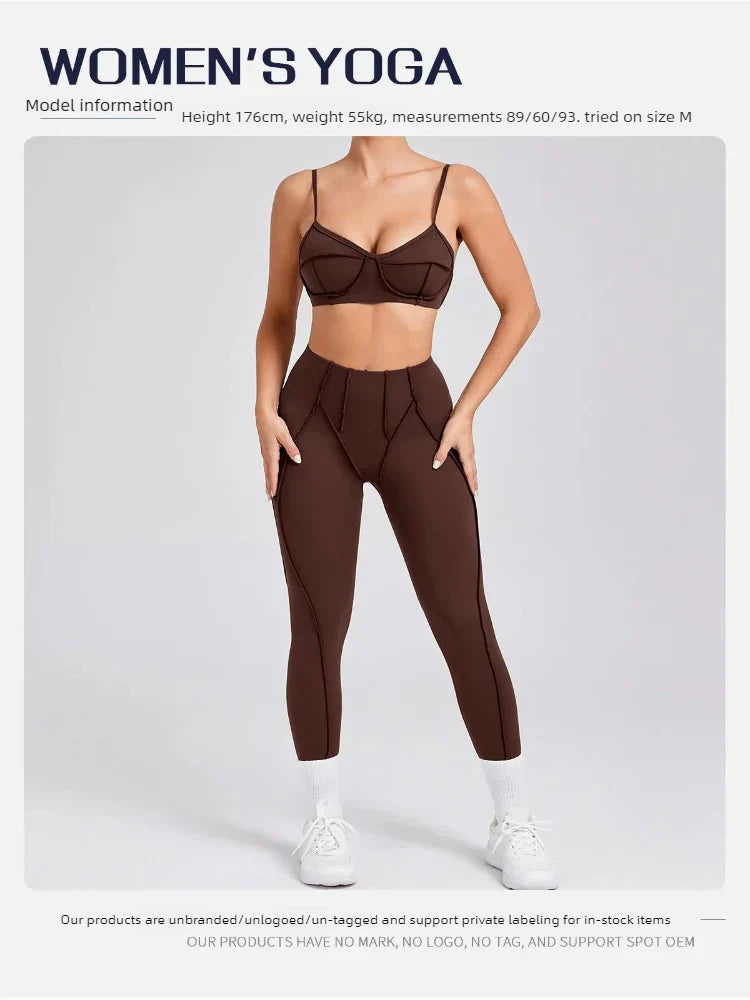 Yoga Sports Fitness Sets High Waist Hip-lifting Trousers Open Back Bra Suit Casual Running Workout Gym Leggings Sexy Sets Women