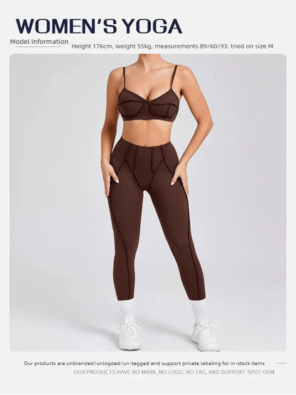 Yoga Sports Fitness Sets High Waist Hip-lifting Trousers Open Back Bra Suit Casual Running Workout Gym Leggings Sexy Sets Women