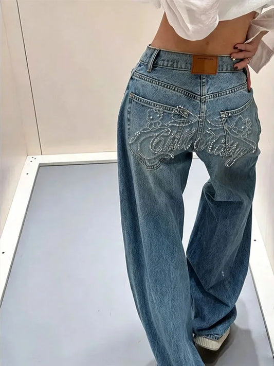 Gradient Spring 2025 Blue Jeans for Women's Y2K Retro Jeans, niche, high-end, classic letter hot stamping