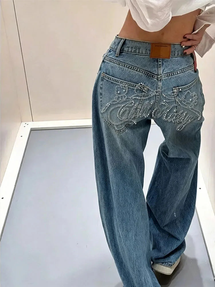 Gradient Spring 2025 Blue Jeans for Women's Y2K Retro Jeans, niche, high-end, classic letter hot stamping