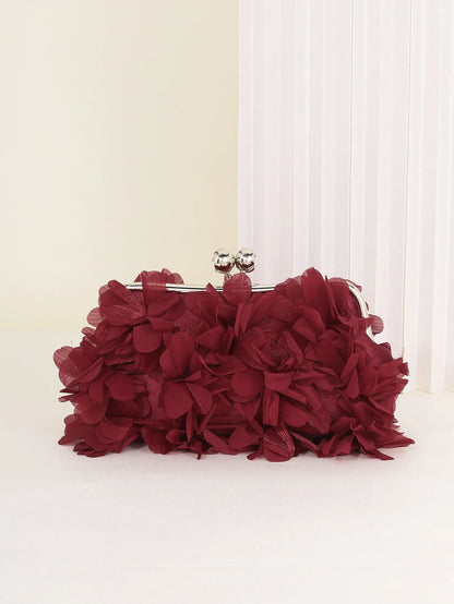3D Floral Decor Clutch Bag, Elegant Silk Appliques Dinner Purse For Wedding Party Prom Banquet - Perfect for Wedding， Party