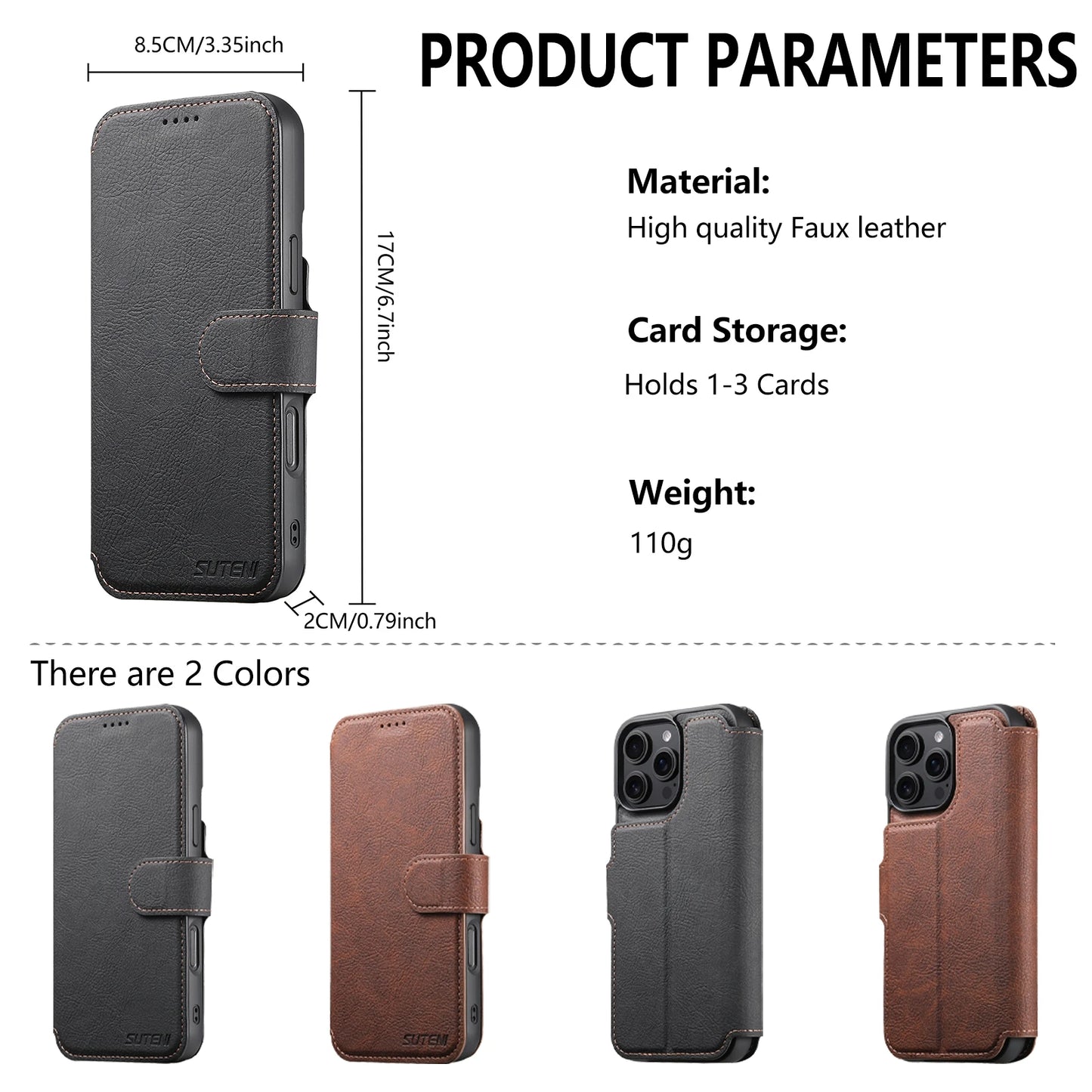 Faux Leather Wireless Charging Card Holder Stand Wallet Magnetic Flip Cover Phone Case For iPhone 17 Pro Max 16 Plus 15 14 13