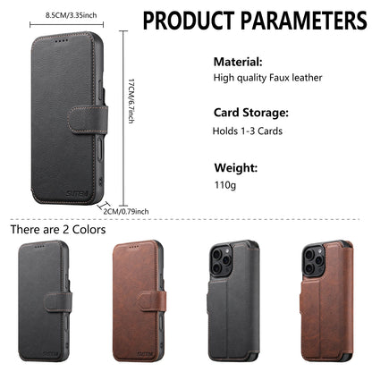 Faux Leather Wireless Charging Card Holder Stand Wallet Magnetic Flip Cover Phone Case For iPhone 17 Pro Max 16 Plus 15 14 13