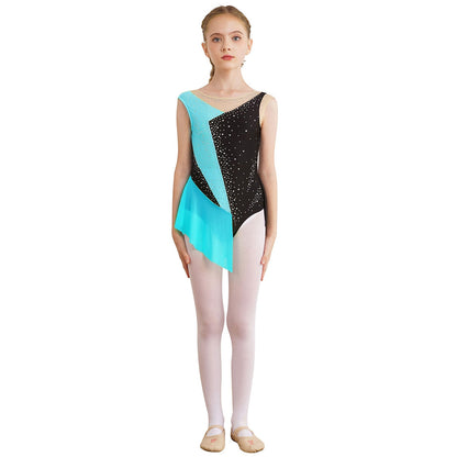 Kids Girls Sparkly Rhinestone Ballet Jersey Leotard Dress Toddler Gymnastics Artistic Figure Skating Dance Leotards Costume