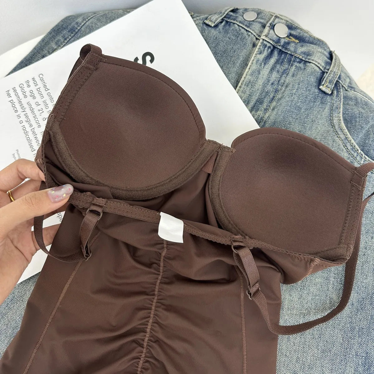 Thin Shapewear Bodysuit with Built in Bra Tummy Control Postpartum Slimming Underwear