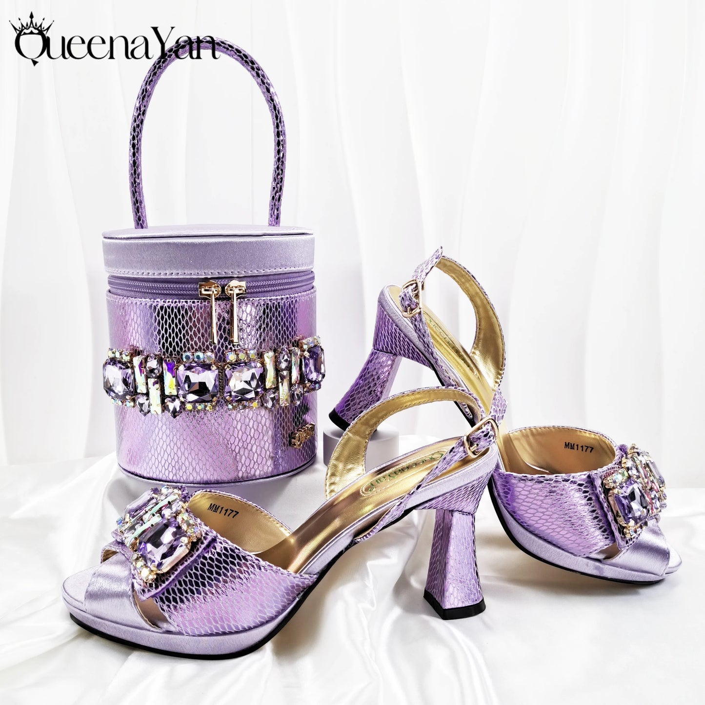 Nigerian-Inspired Rhinestone High Heels With Colourful Bucket Bag Fashionable Womens Footwear And Accessories Set