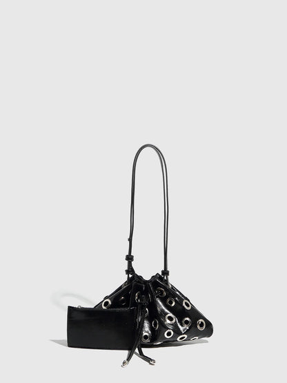 Hollow Rivet Designer Shoulder Bag Designer Luxury Bags Women 2025 Drawstring Bucket Bags High Quality Handbags Mini Purses Chic
