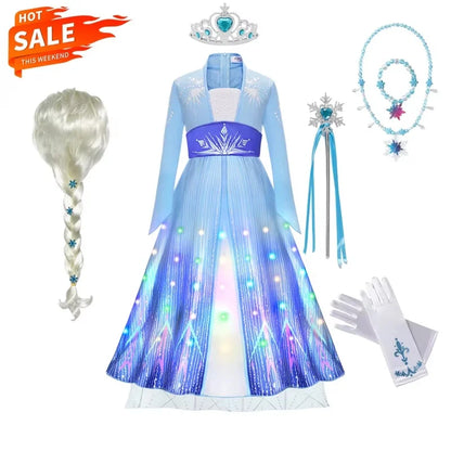 LED Light Elsa Dresses for Girls Costume Kids Cosplay Carnival Princess Children Gowns Clothing Party Dresses Outfits 2-10Yrs