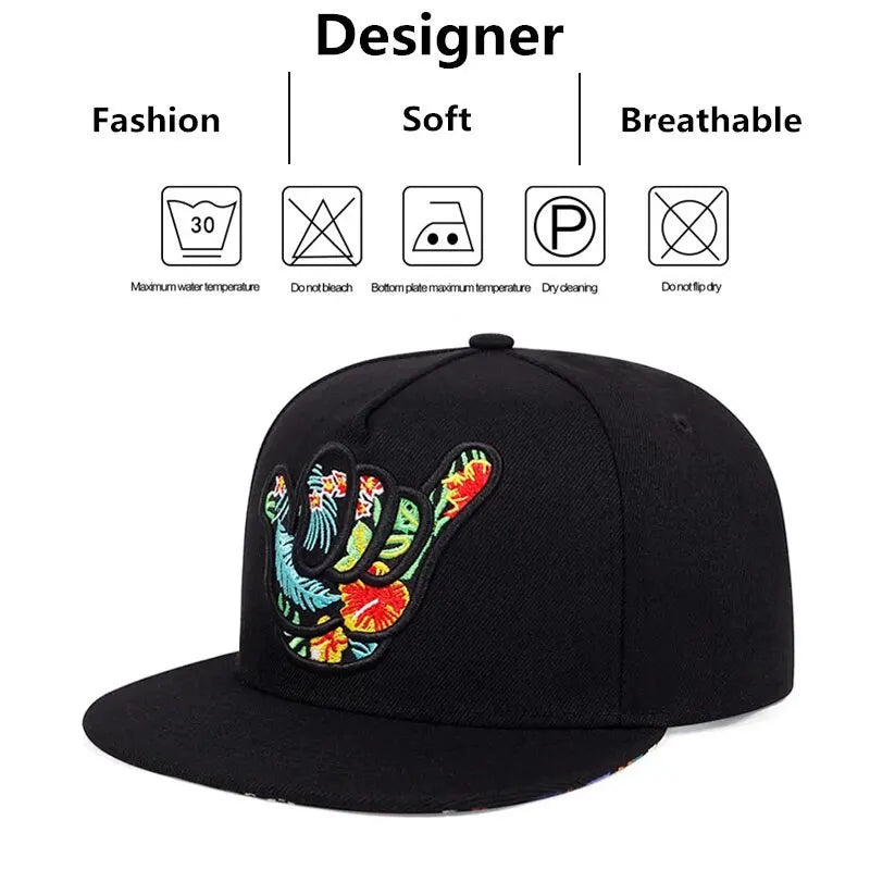Unisex Colorful Fingers Embroidery Hip-hop Hats Outdoor Adjustable Casual Baseball Caps Sunscreen Hat