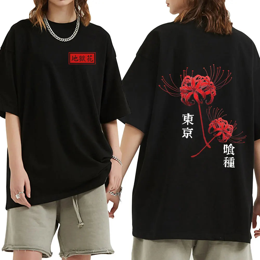 Anime Tokyo Ghoul Spider Lily T Shirt Men Women Kaneki Ken Manga Graphic Print Tee Shirt Cool Unisex Cotton T-Shirts Oversized