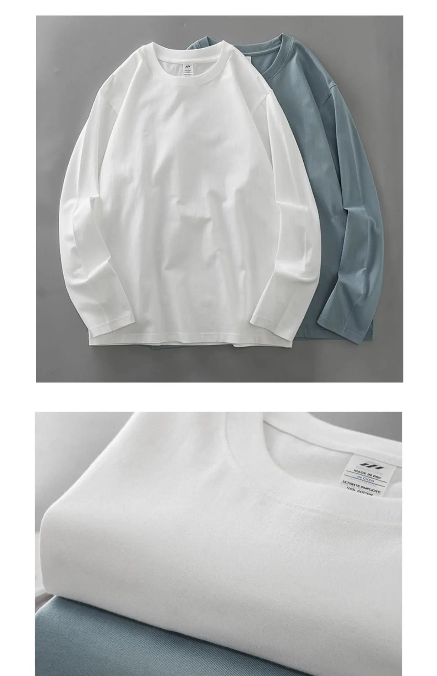 Men's 260G Long Sleeve T Shirts 2025 Spring Pure Cotton Solid Color Basic Crew-Neck Undershirt Men's Loose Tops 11 Color