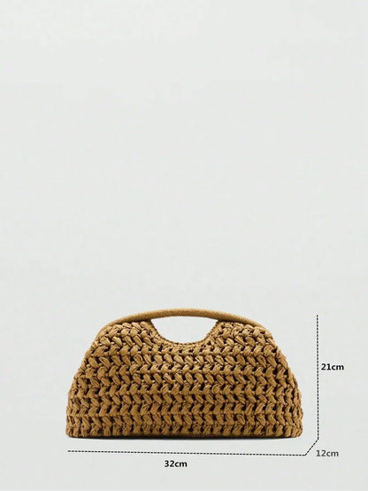 Natural Fiber Clutch Bag brown Raffia handmade Knitted summer beach handbag 2025 new for women