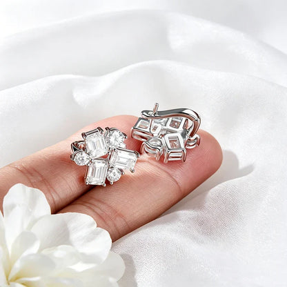 Emerald Cut All Moissanite Stud Earrings for Women Luxury Wedding Bridal Jewelry Halo Earring 100% S925 Sterling Silver