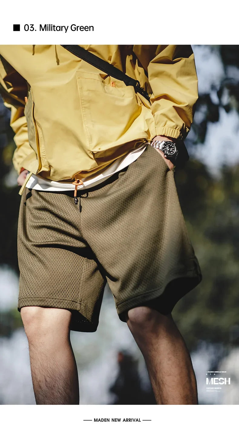 Outdoor Mesh Basketball Shorts Men's Summer Quick-Dry Breathable Pants with Elastic Waist Lightweight Running Sport Shorts
