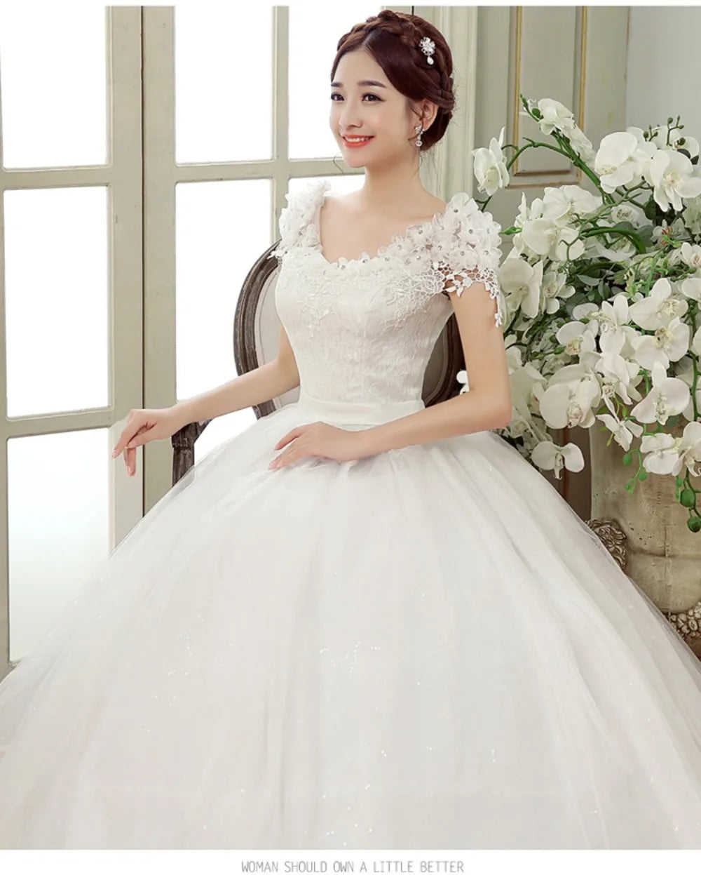 New Plus Size Wedding Dress Slimming Floor-length Back Strap Lace Flower Wedding Dresses for Women White Dress Vestidos De Novia
