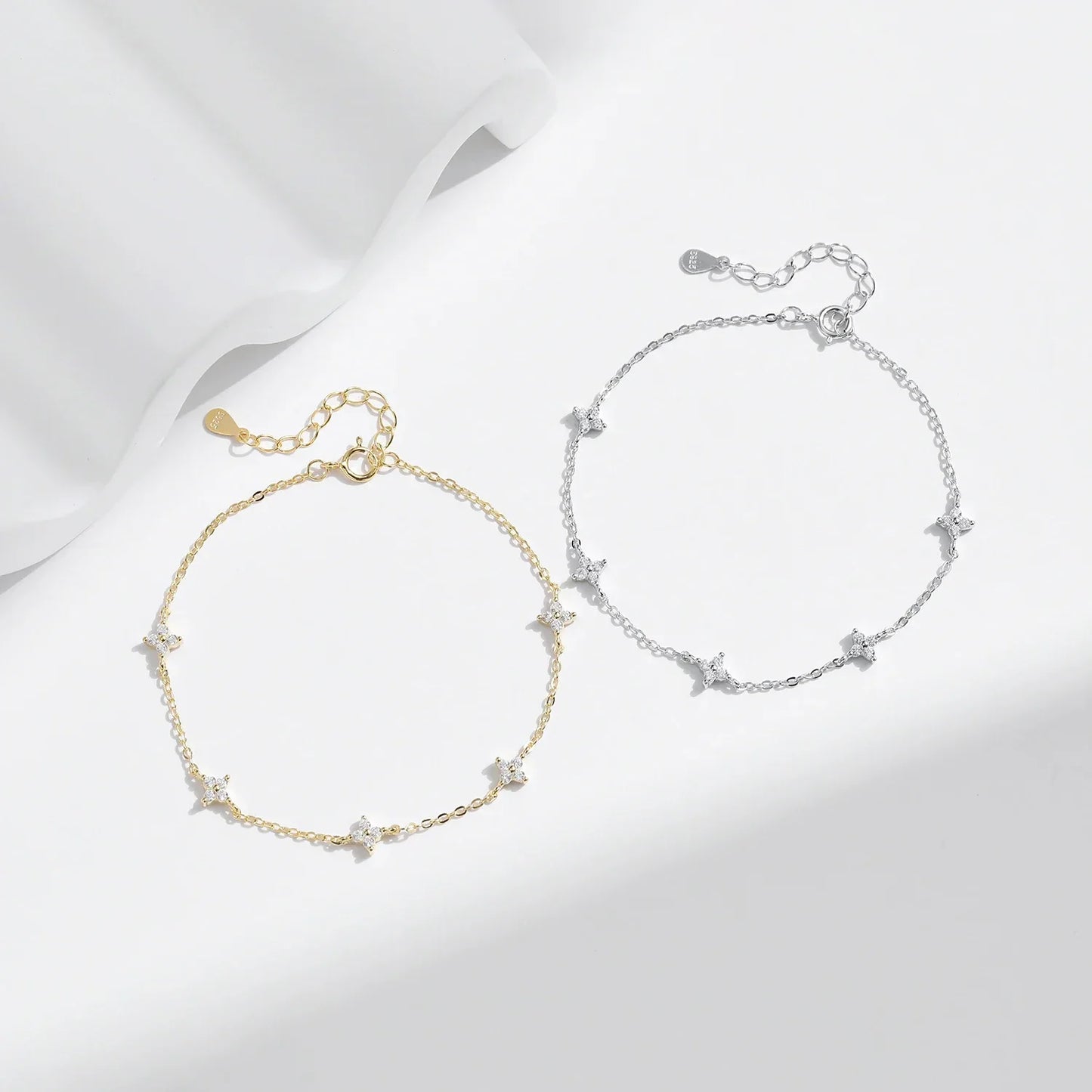 925 Sterling Silver Mini Flowers Bracelet Dainty Link Chain Pave Setting CZ For Women Wedding Fine Jewelry Gift