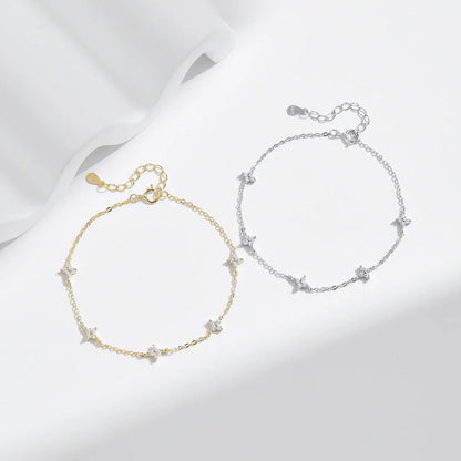 925 Sterling Silver Mini Flowers Bracelet Dainty Link Chain Pave Setting CZ For Women Wedding Fine Jewelry Gift