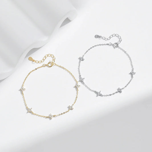Bracelet Mini Fleurs en Argent Sterling 925, Chaîne Fine, Sertissage Pavé CZ, pour Femme, Mariage, Bijoux Fins, Cadeau