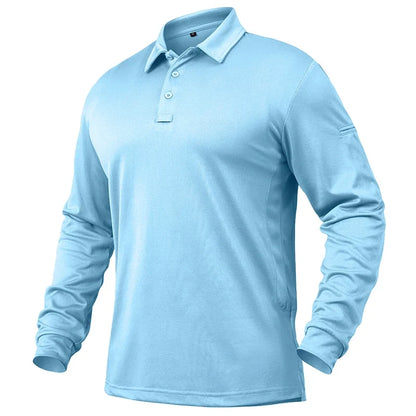 Men's Performance Long Sleeve Shirt Lightweight  Breathable Outdoor Hiking Fishing Polo Shirts UPF50+ Pique Jersey Golf Shirt