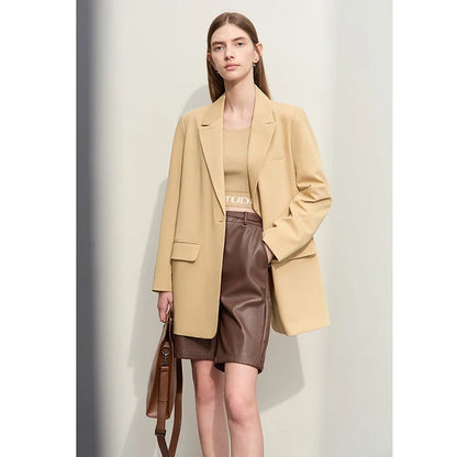 Minimalism Blazer for Women Korean 2023 Sping New Loose Office Lady Women's Jacket Fashion Black Solid Female Coat 12321065