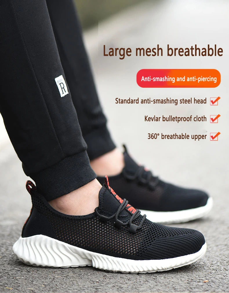 Work Boots Breathable Safety Shoes Men's Lightweight Summer Anti-Smashing Piercing Work Sandals Single Mesh Steel Toe Sneaker