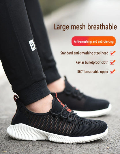 Work Boots Breathable Safety Shoes Men's Lightweight Summer Anti-Smashing Piercing Work Sandals Single Mesh Steel Toe Sneaker