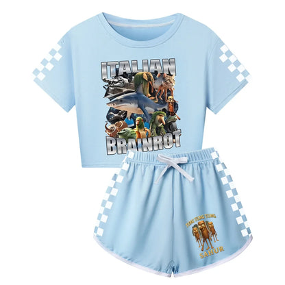Italian Brainrot Meme Clothes Kids Cartoon Tung Sahur Pajama Sets Boys Long Sleeve Tops Legging 2pcs Set Girls Casual Sleepwear