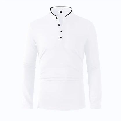 2025 New Men's Casual and Fashionable Solid Color Long Sleeved Stand Up Collar T-shirt Summer Versatile and Comfortable Top