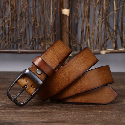 3.3CM Pure Cowhide Genuine Leather for Men's High Quality Jeans Brass Buckle Belts Cowboy Waistband Male Fashion Designer