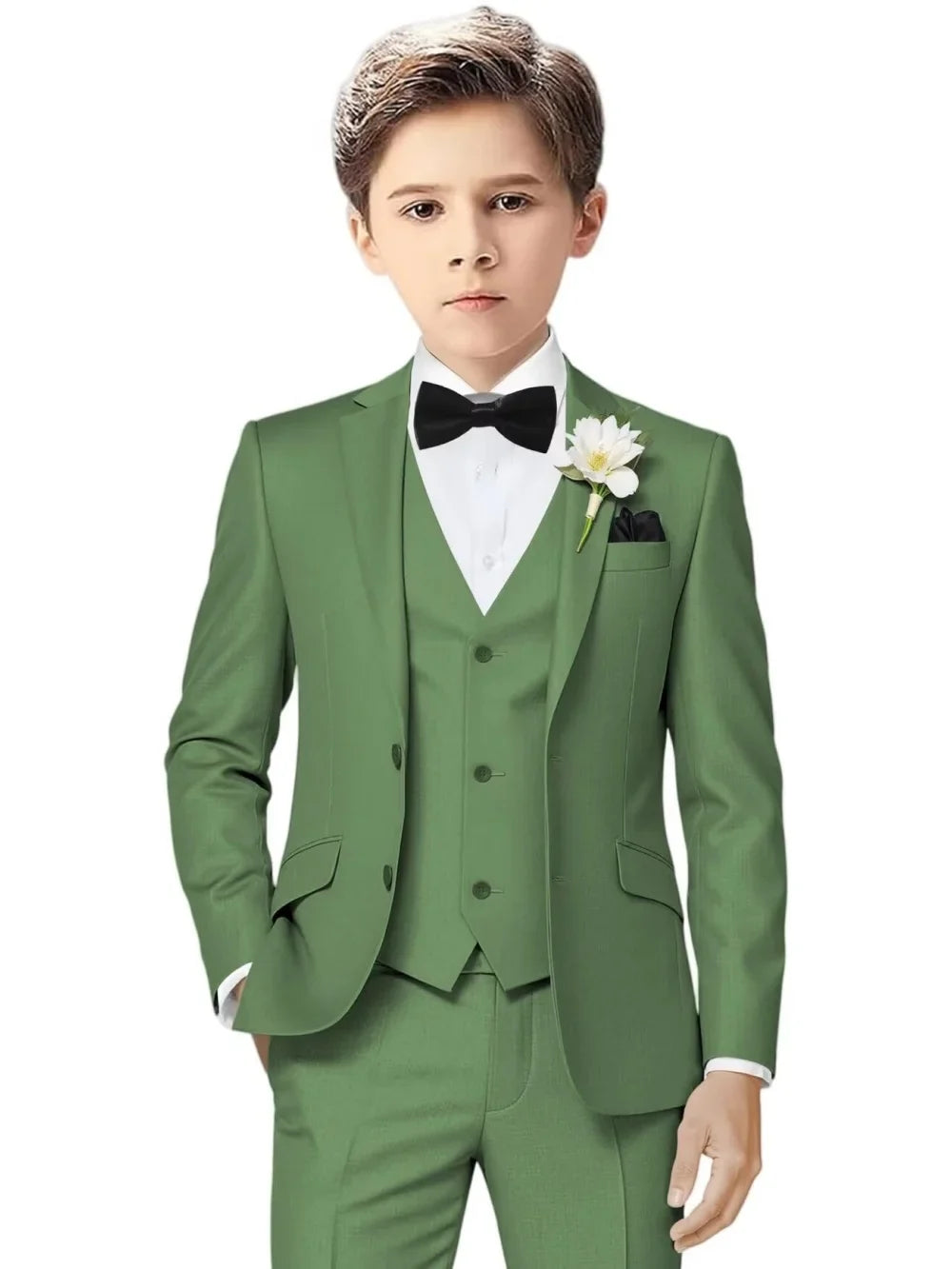 Notched Lapel Kids Tuxedo 3 Pieces Stage Performance Wear Classic Elegant Long Sleeve Boys Suit Set Wedding Ring Bearer Outfit