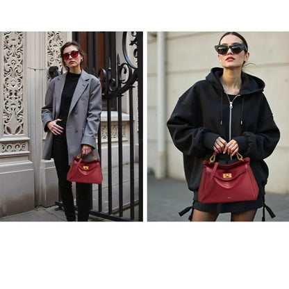 Lucia Elegant Buckle Genuine Leather Handbag for Women, Urban Casual Commuter Shoulder and Crossbody Bag