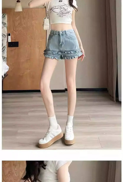 Denim Shorts 2025 Summer Thin High-waisted A-shaped Straight Hot Pants