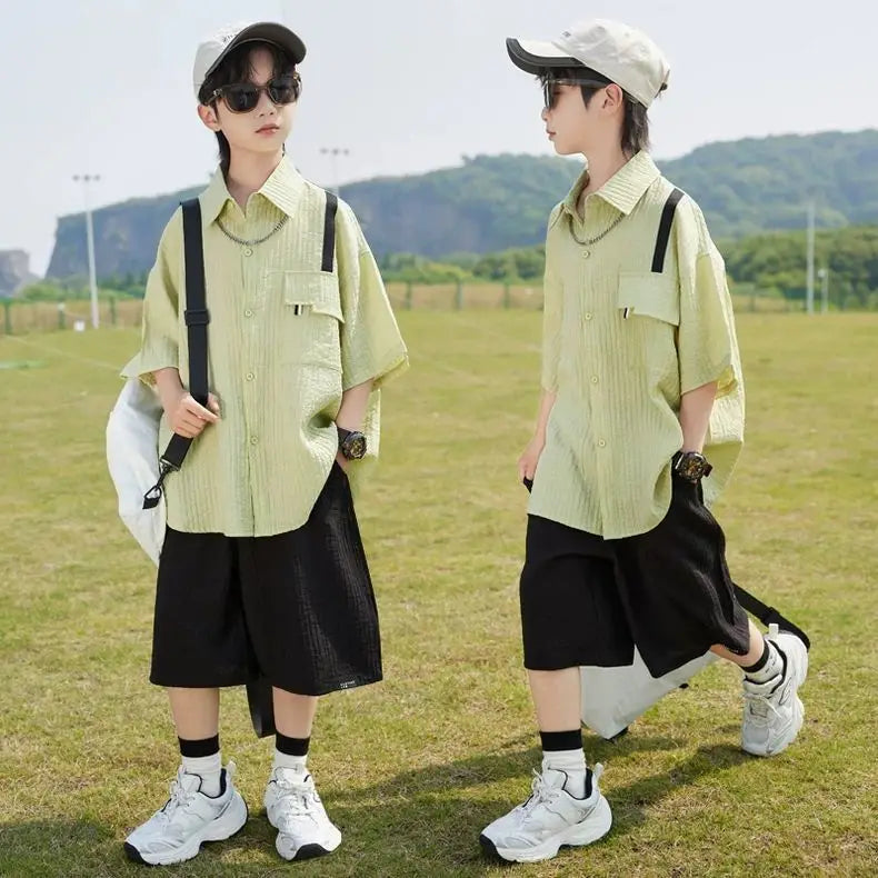 Summer Short-sleeved Shirt 8 To 10 Year Old Boy Clothes Child Sets Boys Clothing 7 Years Children's From 4 Korean Kids Cotton 14