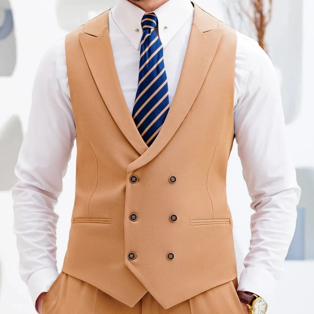 Men Vest White Double Button With Lapel Waistcoat For Wedding Birthday Banquet Party Business Work Casual Daily Men Suit Vest