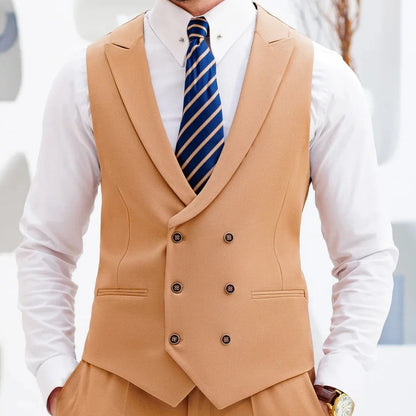 Men Vest White Double Button With Lapel Waistcoat For Wedding Birthday Banquet Party Business Work Casual Daily Men Suit Vest