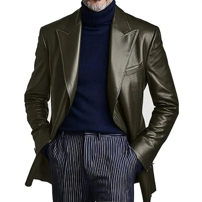 Men's Dress Leather Jacket Burgundy Luxury Slim Fit Notchde Lapel Flap Pocket Retro Soft Sport Coat For Business Casual
