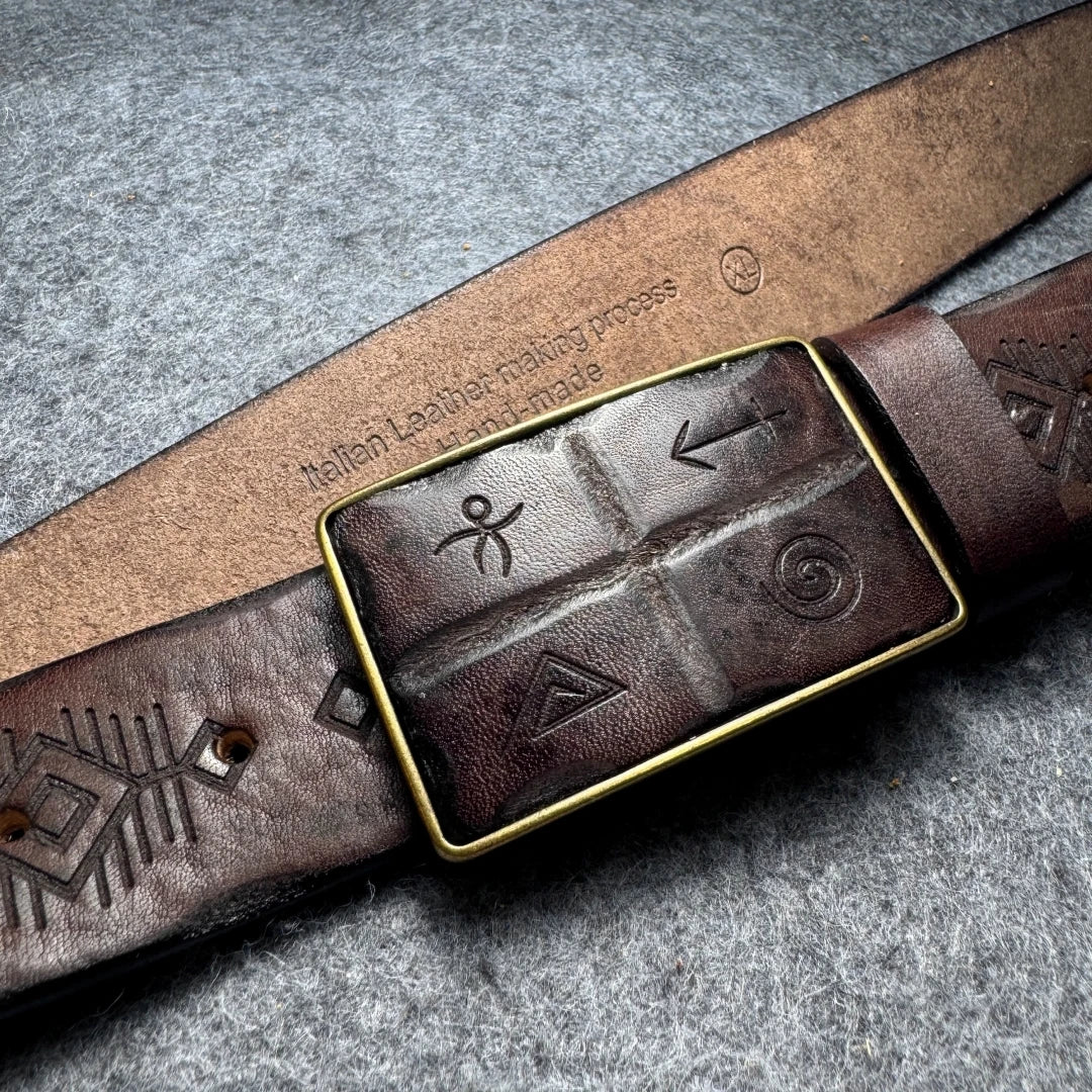 Genuine Leather Tough Guy Men's Belt Luxury Designer Strap Thick Cowhide Pure Copper Buckle Lucky Totem Classic Retro Jeans Soft