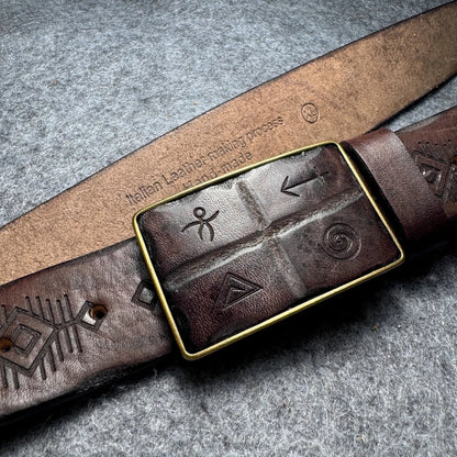 Genuine Leather Tough Guy Men's Belt Luxury Designer Strap Thick Cowhide Pure Copper Buckle Lucky Totem Classic Retro Jeans Soft