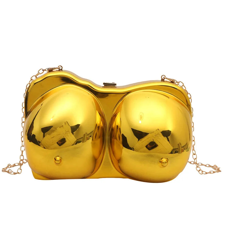 Party Purse Chest Shape PVC Bag For Women 2025 Mini Crossbody Bag Metal Chain Shoulder Bag Luxury Gold Silvery Lipstick Pouch