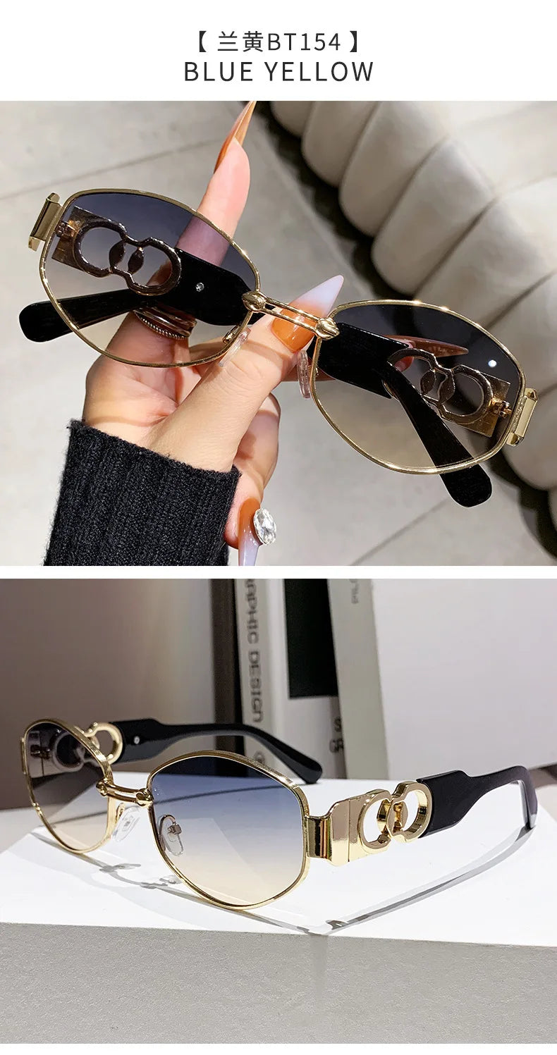 Oval Sunglasses 2025 New Female Metal Internet Celebrity Street Shot Sun Glasses Women Men Retro Photo Sunshade Ladies UV400