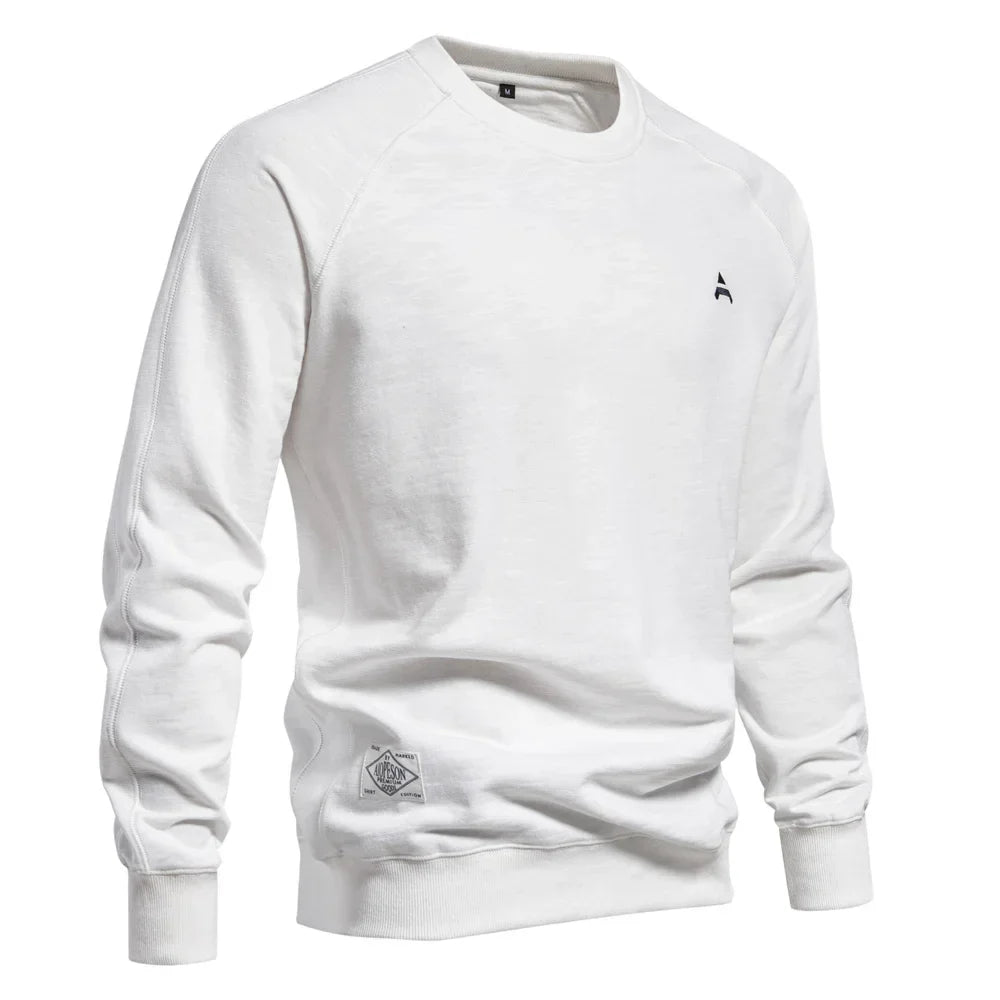 Brand Quality Mens Cotton Blend Crew Neck Sweatshirt Casual Sport Pullover Solid Embroidery Sweatshirts for Men