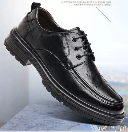 2026 Spring Autumn New Dress Shoes for Men Lace Designer Fashion Leather Shoes Male Black Business Casual Platform Shoe Man