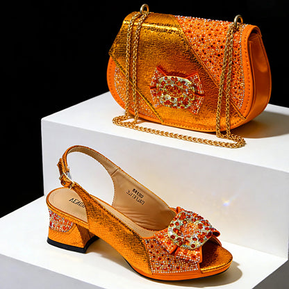 Women's Elegant High Heel Shoe and Bag Set - Italian Design with Special Synthetic Fabrics for Weddings and Parties