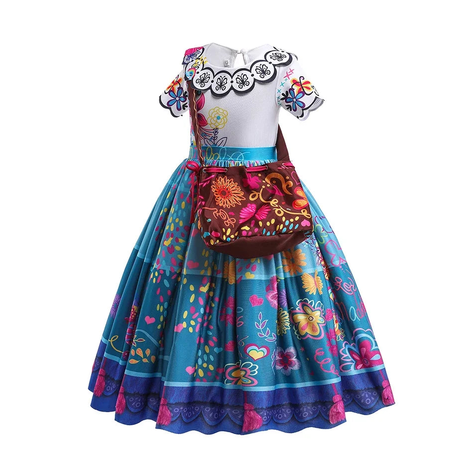 Girls Princess Costume Children Encanto Halloween Swing Flared Clothes Kids Printed Mirabel Cartoon Fantasy Cosplay Dress 3-12Y