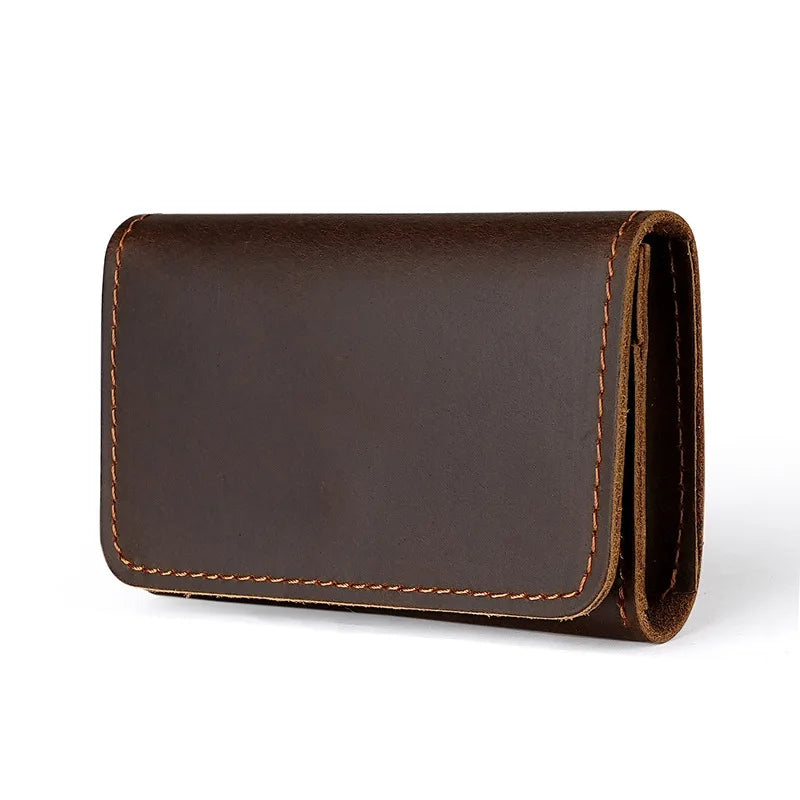 Crazy Horse Leather Card Holder Top-Grain Cowhide Snap - Button Genuine Leather Multi-function Wallet RFID Credit Card Case