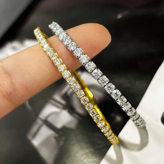 Bracelets de tennis en moissanite 2,5/3 mm, élastiques, plaqués or 18 carats pour femmes, avec diamants de laboratoire certifiés, bijoux fins pour la main