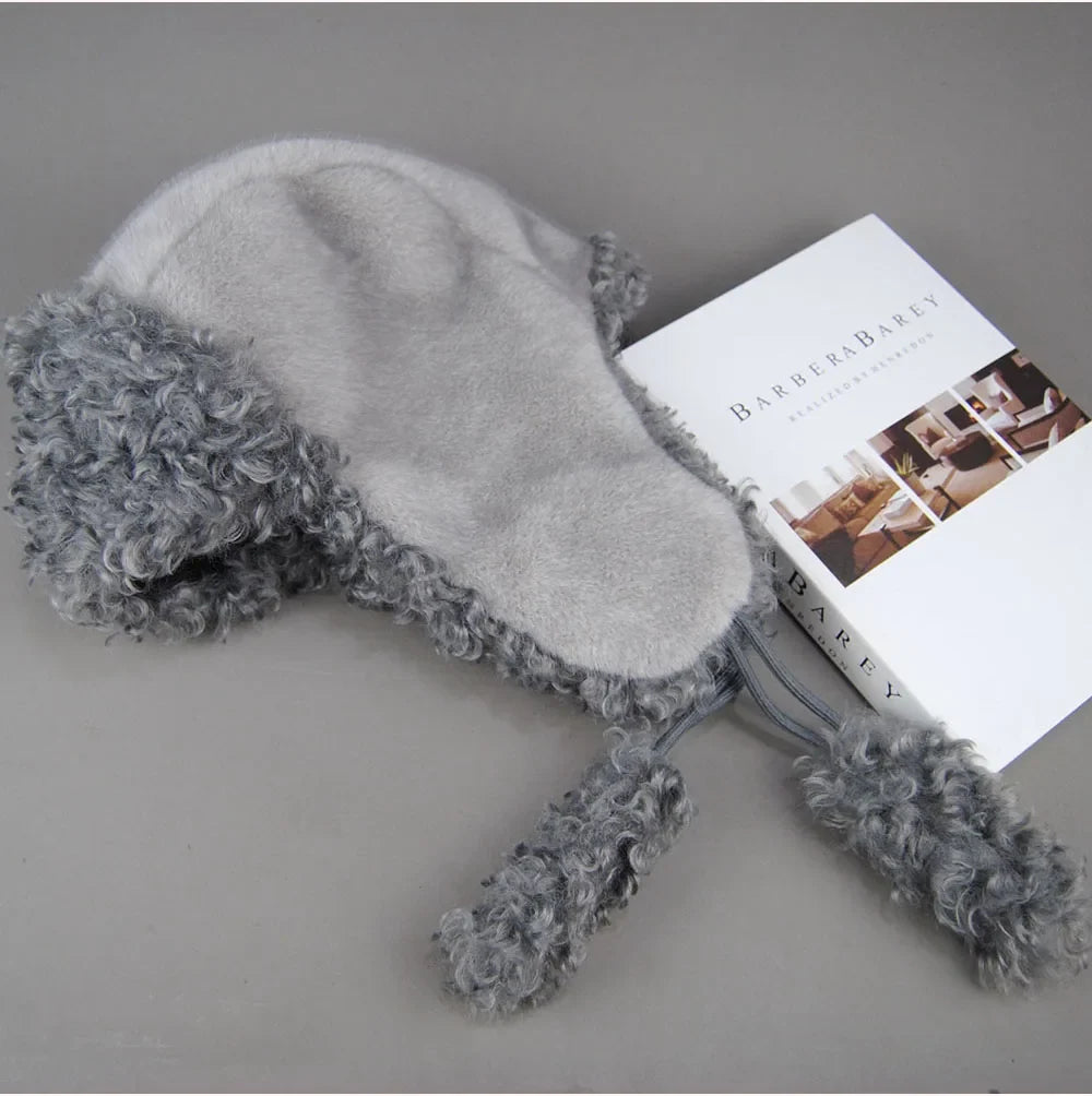 Real Fur Wool Hat Unisex New Winter Warm Bomber Russian Ushanka Hats With Ear Flaps Cow Leather Thick Snow Earflaps Baseball Cap