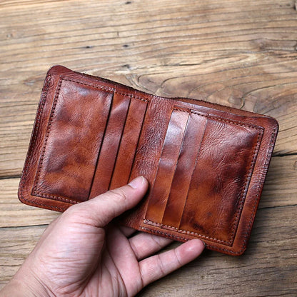 Men's Leather Wallet Retro Top Layer Cowhide Wallet Vertical Document Clip Short Youth Women's Ultra-thin Coin Purse Bag